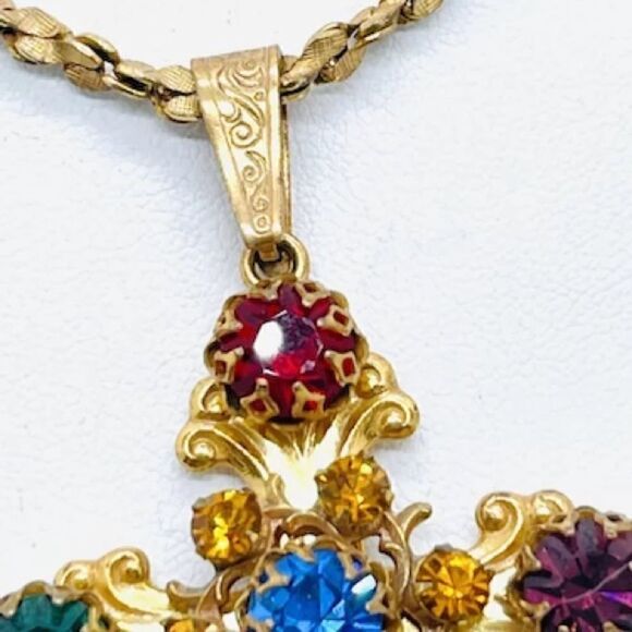 Miriam Haskell Jeweled Cross Pendant & Necklace Very Rare Vintage In Euc - Picture 3 of 8